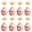 30Pcs Crown Cupcake Toppers, Gold Glittery Princess Cake Picks Confetti Queen Cake Toppers for Baby Shower, Birthday Party, Wedding Food Decorations