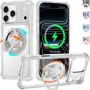 Clear Case for iPhone 17 Pro Max Case with Stand [ Compatible with MagSafe ], Military Grade Heavy Duty Cover with Magnetic 360 Rotatable Ring Kickstand for Women Men, Transparent