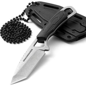 Neck Knife Mini, Small Tanto Neck Knife with Sheath and Necklace, Fulltang Outdoor Mini Knife, Black