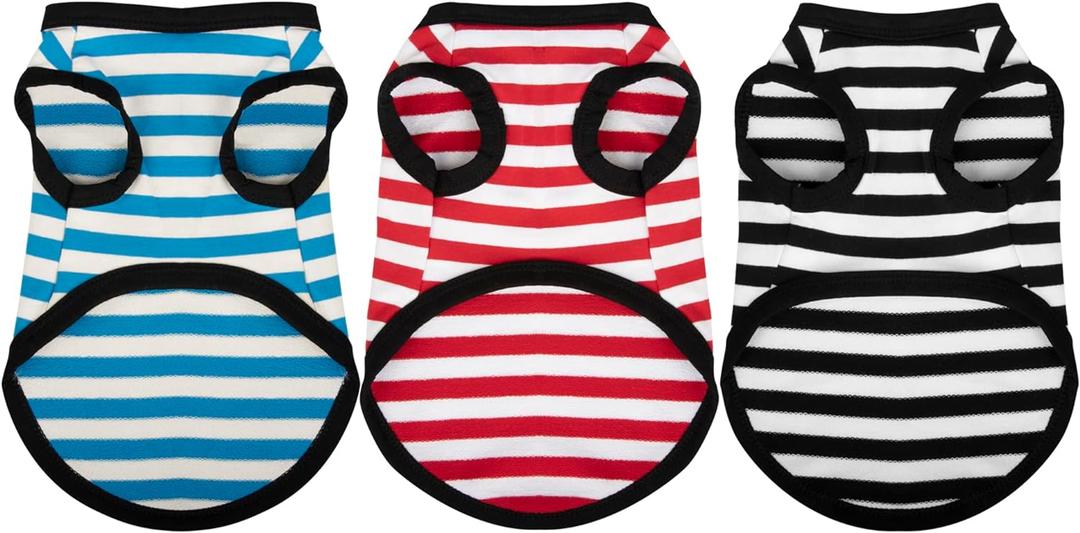 Paiaite 3 Pieces Dog Striped Shirt Light Color Cotton Sleeveless Puppy Pet Shirts Breathable Apparel Tank Top Colorful Puppy Sweatshirt Clothes for Small Medium Dogs 4XL (4XL-(50~77lb) | Chest(~35"))