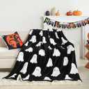Smoofy Throw Blanket Halloween Blanket with White Ghost Black Throw Blankets for Bed and Couch Soft Fluffy Fleece Blanket 50x60 inches