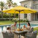 PatioKingdom 9FT Patio Outdoor Umbrella-UPF 50+ Sun Shade with Wind Vent, Push-Button Tilt & Smooth Crank Lift, Rust-Resistant Fiberglass Frame for Garden, Backyard,Yard (Yellow)