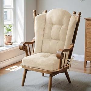 Wingback Rocking Chair cushion - Large Adirondack Chair Cushions, High-Density Sponge, Comfort Chenille Indoor Rocker Pads with Ties, 2 Piece Sets- Seat Cushion & Back Cushion, Ivory | Standard Size