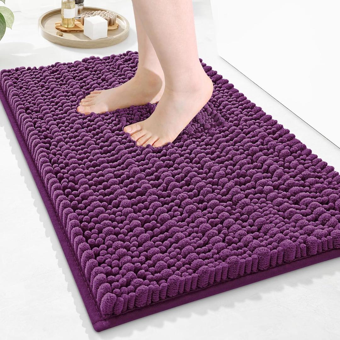 Arotive Luxury Bathroom Rugs 24x16, Extra Soft Thick Absorbent Shaggy Chenille Bath Rugs, Non-Slip Machine Wash Dry, Bath Mats for Bathroom Floor, Tub and Shower, Home Decor Accessories, Purple