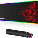 RGB Gaming Mouse Pad Anime Dragon Mousepad Mat LED with 15 Lighting Modes for Computer 31.5 X 12 Inch (Red)