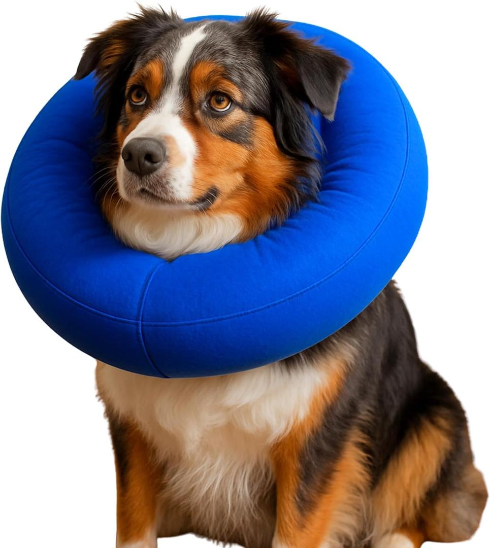 Iconikal Inflatable Dog Recovery Collar Medium Blue 12-18 Inch Neck Adjustable Soft Donut E-Cone Alternative Post Surgery Injury Healing Protective