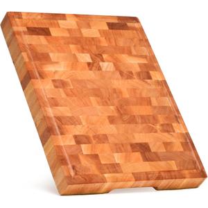 SHUMARU 17" Mahogany End-Grain Cutting Board 1.6" Thick Professional Butcher Block Handmade in Bali Knife-Friendly, Deep Juice Groove & Non-Slip Feet Artisan Wood Prep Station