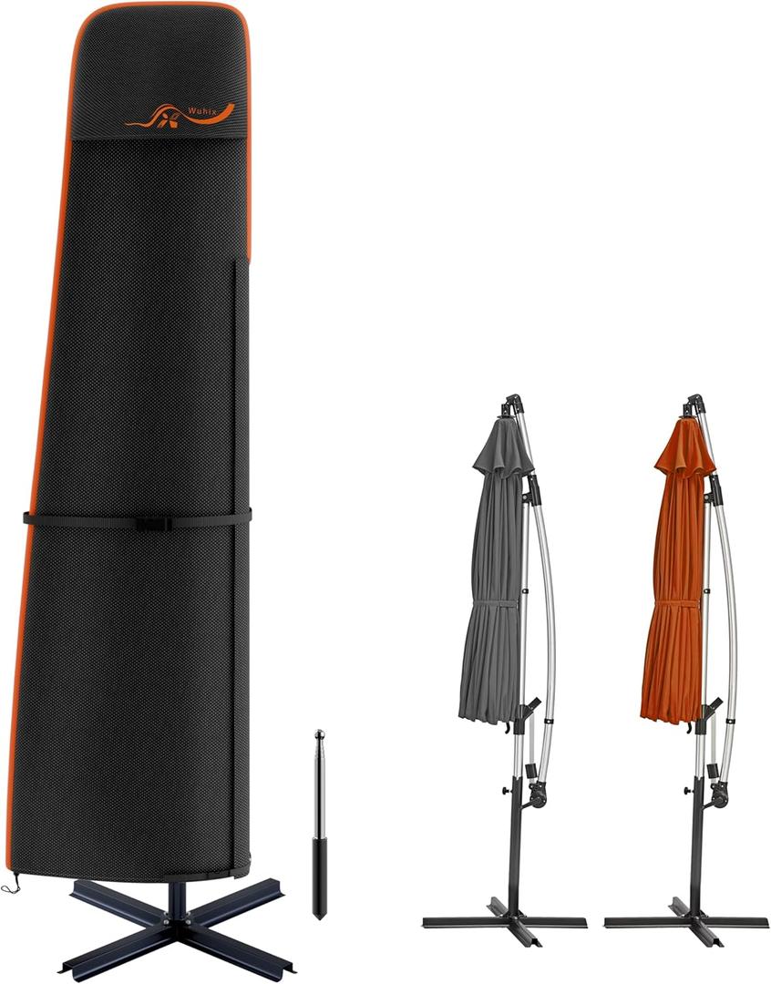 600D Outdoor Cantilever Patio Umbrella Cover Waterproof & Heavy Duty, Large Offset Umbrella Cover Banana Parasol Cover for 6 - 9 FT Umbrellas (Black)