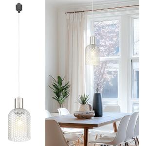 Emliviar Ceiling Hanging Lamp Suitable for Single Circuit H Type Track, Vintage Indoor Pendant Lighting Fixture for Dining Table, Brushed Nickel Finish, GE296TP BN