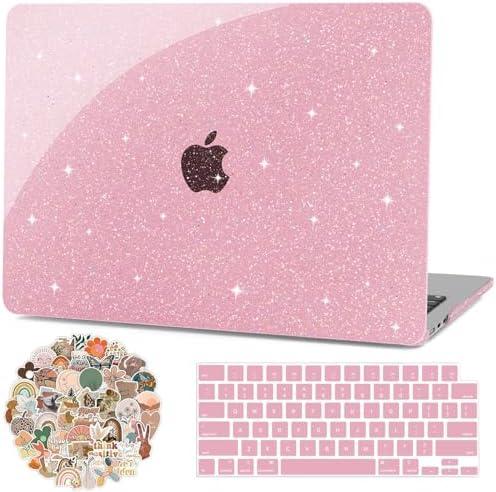 G JGOO Compatible with MacBook Air 13 inch Case 2025 2024 2023 2022 M4 A3240 M3 A3113 M2 A2681, Glitter Platsic Hard Shell for MacBook Air M4 13 inch Case + Keyboard Cover + Laptop Stickers, Pink