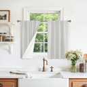 LAMIT Full Blackout Linen Kitchen Window Curtains, 36 Inches Back Tab and Rod Pocket Drapes for Bathroom Basement, Privacy Protected Neutral Panels with White Liner, 2 Panels, 29 x 36 Inch, Light Grey