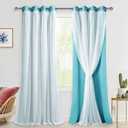 Hiasan Blackout Curtains with Sheer Overlay, Thermal Insulated Sun Blocking Grommet Window Curtains for Bedroom, Living Room, Kids' Room, 2 Drape Panels with Tiebacks, Turquoise, 52W X 96L