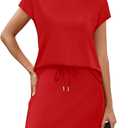 Sampeel Two Piece Skirt Sets for Women Summer Resort Wear Outfits Crew Neck Cap Sleeve Tops Tennis Skort with Pockets (L)