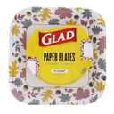 Glad Square Disposable Paper Plates, Falling Foliage Autumn Leaf Pattern - Soak Proof, Microwave Safe, Cut-Resistant Seasonal Dinner Plates for Fall and Thanksgiving, 8.5 Inch, 75 Count (Multicolor)