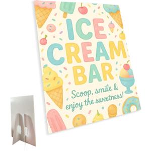Ice Cream Bar Sign Ice Cream Birthday Party Decorations for Dessert Table & Bar Supplies, PVC Tabletop Party Sign 10.5 x 13.75 Inch