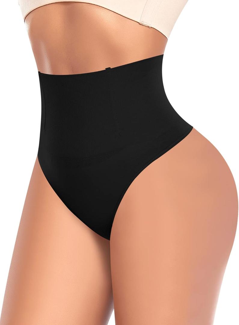 Tummy Control Thong Shapewear for Women High Waist Shaping Underwear Seamless Body Shaper Panties Girdle Black (Large)