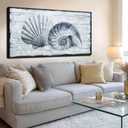 VAYIMDH Large Blue Seashell Canvas Wall Art, Coastal Nautical Artwork for Living Room 29"x58"