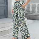 KUOTAI Womens Casual Elastic High Waist Wide Leg Pants Summer Flowy Beach Palazzo Trousers with Pockets (L)