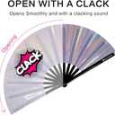 Large Rave Fan, Clack Folding Hand Fan with Premium Fabric, Thick Bamboo Frame for Men Women Gift for EDM, Festival, Club, Party, Dance, Decoration (Lridescent Purple, 13")
