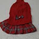 WOYYHO Small Dog Sweater Dress with Bowtie Dogs Winter Clothes Sweaters Pleated Skirts with Leash Hole Puppy Dog Girl Outift Pullover Knitwear Sweater for Dachshund French Bulldog Red, Size: L