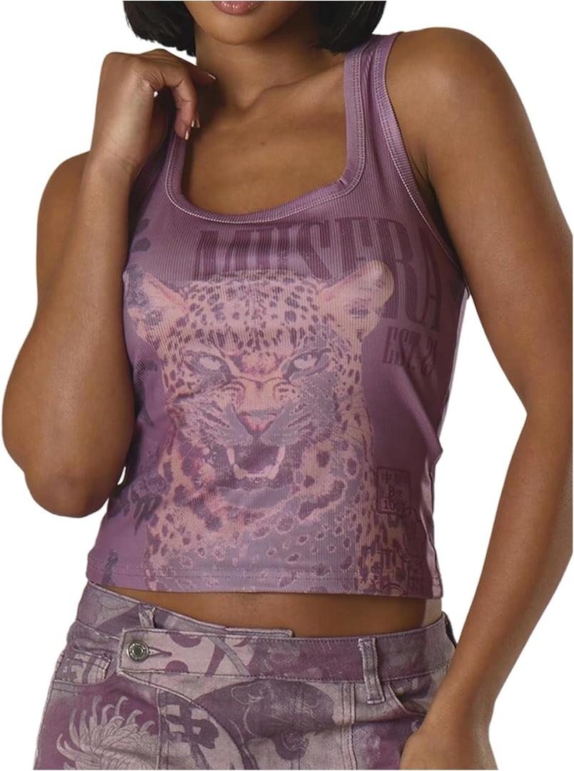SOLY HUX Women's Y2k Crop Top Square Neck Sleeveless Graphic Concert Tank Tops Vintage Streetwear (Purple, M)