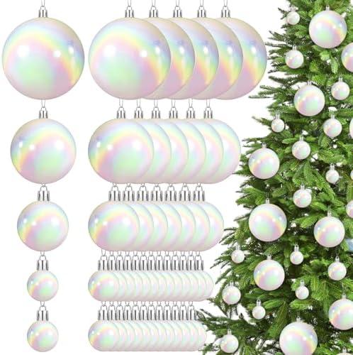 Wettarn 50 Pcs White Christmas Iridescent Ornaments Balls 1.2'' 2'' 3.2'' 4'' Transparent DIY Shatterproof Hanging Christmas Rainbow Ornaments Decorations Xmas Tree Wreath Holiday Party