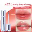 JUDYDOLL Ice Watery Lip Gloss,Moisturizing Liquid Lipstick with Hyaluronic Acid & Collagen,Long-lasting Mirror Lip Glazes with Iron Applicator(#02 Candy Strawberry,2.4 Grams)