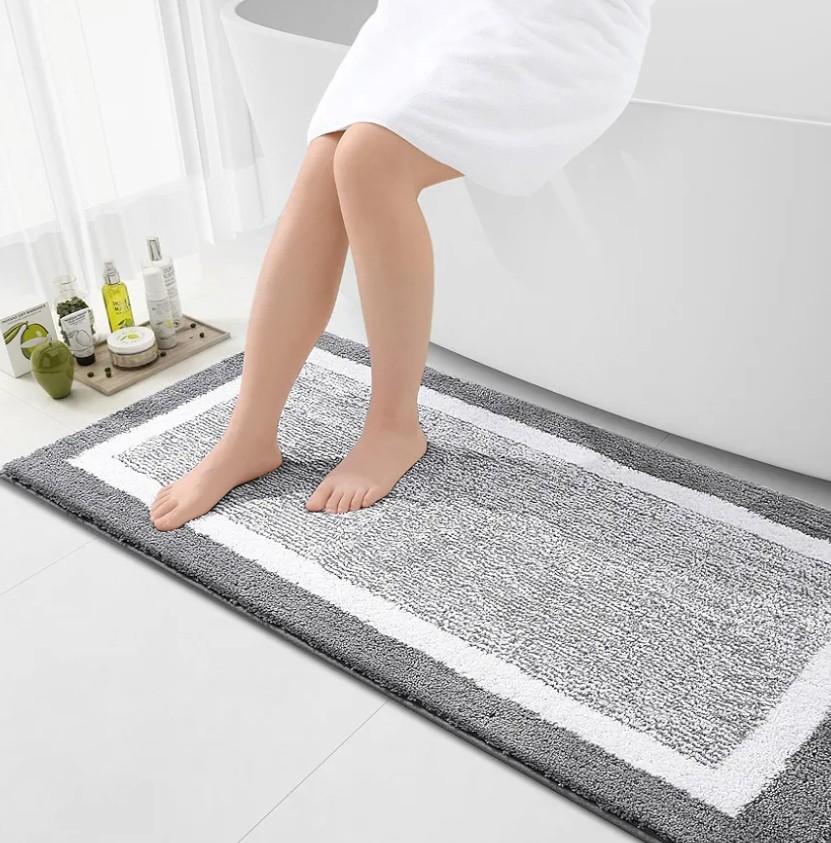 Bathroom Rug and Toilet Rug U-Shaped, Bath Rug Size 57x20 and U-Shaped 24x20 in Grey, 2 Item Bundle