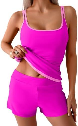 B2prity Womens Tankini Swimsuits Sporty Tummy Control Two Piece Bathing Suit Color Block Ruched Swimwear, 2XL