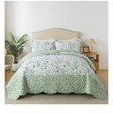 HoneiLife Bedspread Set - California King Quilt, 3-Piece Microfiber Bedspread Set, Green & White Floral Pattern, Extra Large 120x120 Bedding for All Seasons