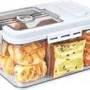 Dynta Large Bread Box for Kitchen Countertop 11.4 x 7.5 x 6.7 Inch Airtight Bread Storage Container Time Recording Bread Keeper with Lid for Toast, Loaf and Cookies (White)