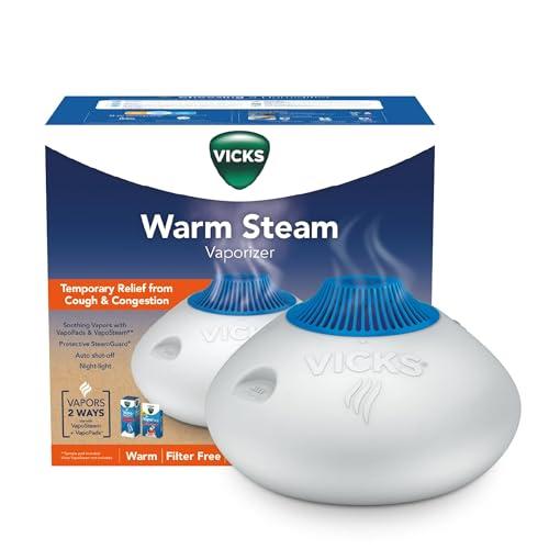 Vicks Warm Steam Vaporizer & Humidifier 1.5 Gallon Tank for Small and Medium Rooms, Night Light, Works with VapoPads and VapoSteam