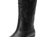 DREAM PAIRS Women's Cowboy Boots Mid Calf Cowgirl Boots Embroidery Stitched Western Boots (7 Wide, All Black)