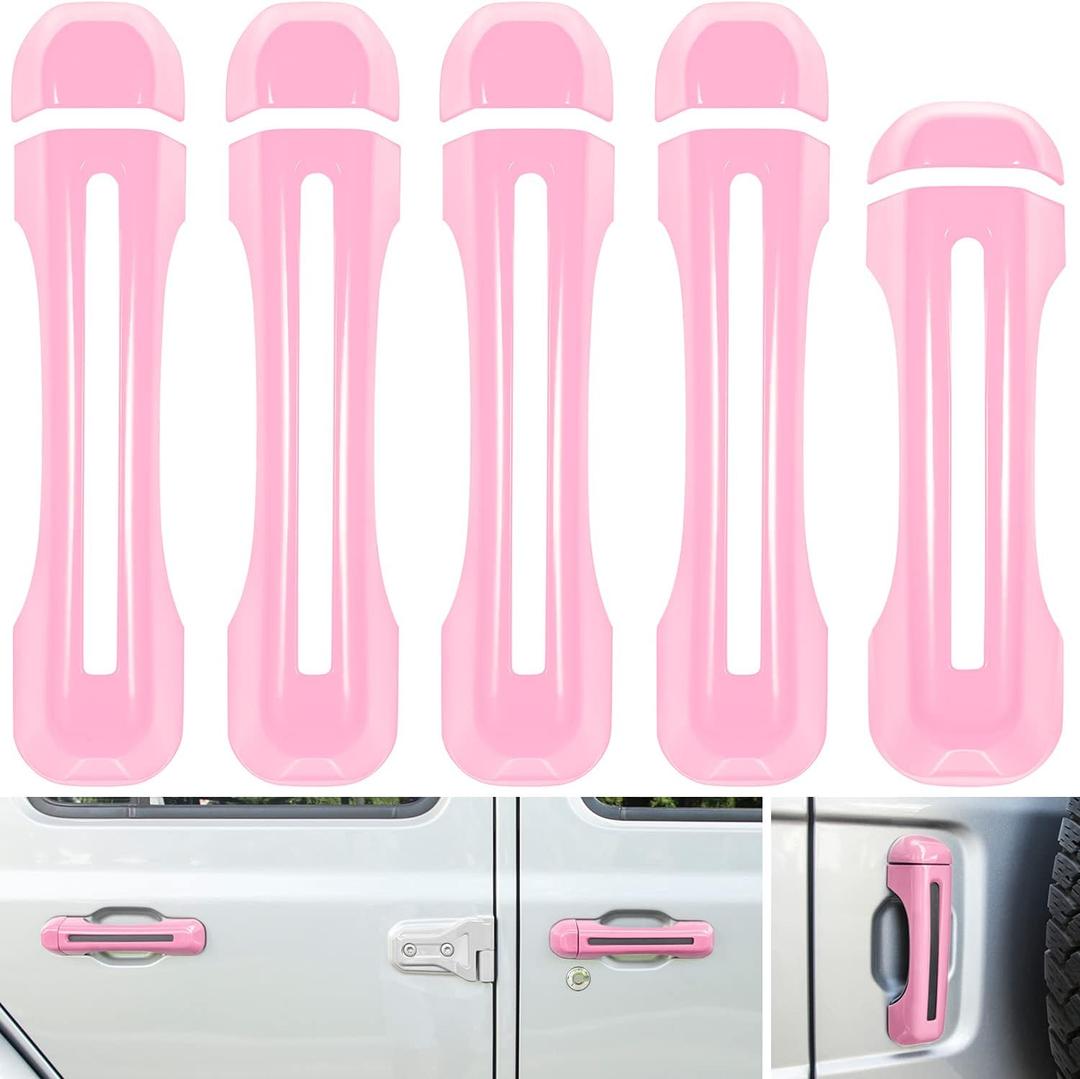 E-cowlboy Door Handle Inserts Cover Trim+Tailgate Handle Cover for 2018-2025 Jeep Wrangler JL JLU Sports Sahara Freedom Rubicon Unlimited Gladiator JT 2-Door & 4-Door Exterior Accessories (Pink 5PCS)