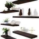 Brown Wood Floating Shelves for Wall Rustic Wall Shelf for Bedroom Living Room Set of 6