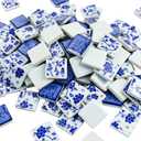 1x1 Inch 121 Pcs Ceramic Mosaic Tiles for Craft Glazed Blue and White Square Porcelain Tiles Polished China Plate Mosaic Tile Art Crafts DIY Ceramic Pieces Home Decor (Mixed-4)