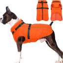 Lelepet Dog Winter Coat Waterproof Dog Jacket with Harness Built in Windproof Reflective Pet Coats for Small Medium Large Dogs, Thermal Fleece Lined Coats for Cold Weather Walking Hiking, Orange, XL