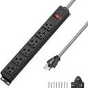 HEZI 20 Amp Power Strip with 5-20P/T- Plug, Heavy Duty High Amp Metal Surge Protector, Mountable Industrial Power Strip with 6AC Outlets(5-20R) and Circuit Breaker, 6FT 12AWG Extension Cord