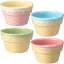 Honeydak 4 Pcs Ice Cream Ceramic Bowls 9 oz Waffle Ice Cream Cups Reusable Sundae Dessert Snack Containers for Summer Kid Adult Birthday Home Yogurt Soup Bar Christmas Party Supplies 