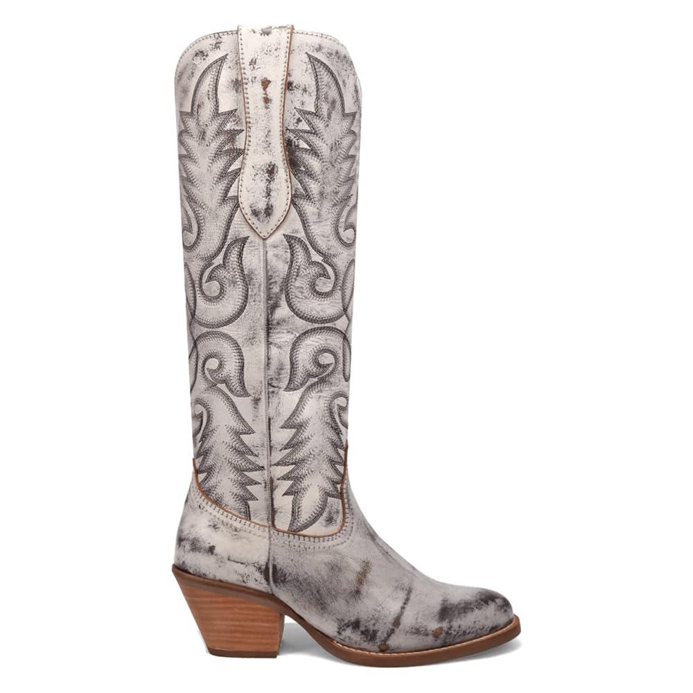 Dingo Womens Faded Love Embroidered Round Toe Casual Boots Knee High Mid Heel 2-3" - Grey - Size 7.5 M