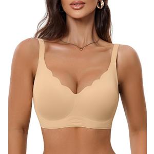 Seamless Bras for Women No Underwire with Support - Womens Full Coverage Push Up Wireless Bra - Back Fat Smoothing Bralettes, Nude, 2XL