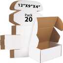 12x9x4 inches Shipping Boxes Set of 20, Small Corrugated Cardboard Box, Literature Mailer, Gift Boxes (White, 12x9x4)