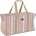 BALEINE Extra Large Utility Tote Bag with Reinforced Wire Frame, Reusable Grocery Bag for Shopping, Picnic (Color Stripe, 22''x12''x10'')