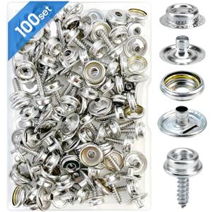 350 Pcs Canvas Snap Kit, Boat Canvas Snaps, 3/8" Socket Stainless Steel Snaps Marine Grade for Clothing Leather Fabric Canvas (Silver)