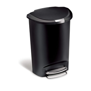 simplehuman 50 Liter / 13 Gallon Semi-Round Kitchen Step Trash Can with Secure Slide Lock, Black Plastic