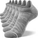 FITRELL 6 Pack Men's Running Socks Ankle Low Cut Cushioned No Show Compression Athletic Sports Gift for Men, Shoe Size 9-12, Light Gray+White