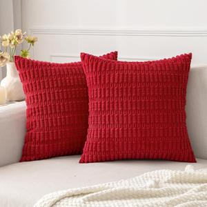 MIULEE Pack of 2 Red Corduroy Decorative Pillow Covers 20x20 Inch Soft Boho Striped Throw Pillow Covers Modern Farmhouse Home Decor for Sofa Living Room Couch Bed (20" x 20" (Pack of 2))