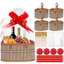 Mapaim 4 Set Bamboo Gift Baskets Empty, Foldable Woven Storage Basket with Handle, Gift Basket Kit with Wrap, Bows & Cards, Empty Gift Baskets to Fill for Baby Shower, Wedding, Holiday Gifts (Oval)