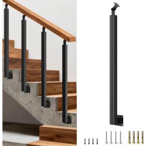 Side Mount Stair Railing Post, Black Metal Baluster Spindles with 270 Adjustable Bracket for Indoor Stairs, Deck, Porch & Balcony Railing, 35.4 Inch,1 Pack