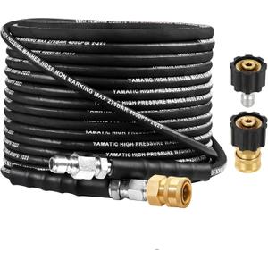 YAMATIC Kink Resistant Pressure Washer Hose 1/4" 50FT, Wear Resistant 4000PSI Power Washer Hose, Steel Wire Braided Hot & Cold Water Replacement Extension Hose with 3/8" to M22-14 Quick Connect Set (Black)